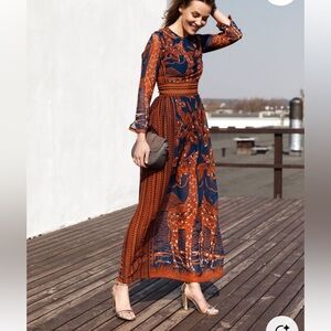 Orange and blue bohemian giraffe dress.
